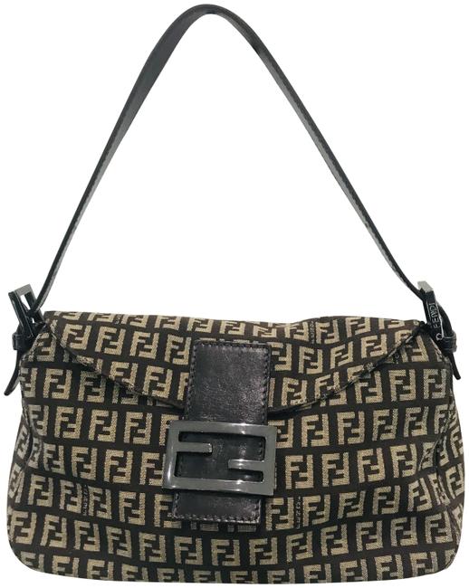 Fendi Zucca Print Flap Brown Canvas Shoulder Bag 