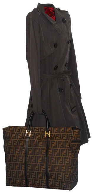 Fendi Zucca Print Monogram Black Leather Canvas Tote 