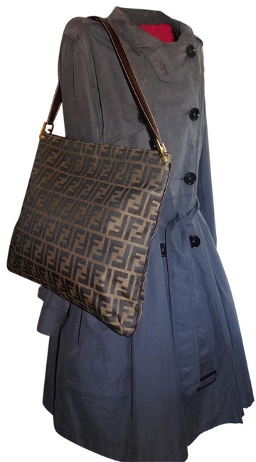 Fendi Zucca Print Tobacco CanvasLeather Shoulder Bag 
