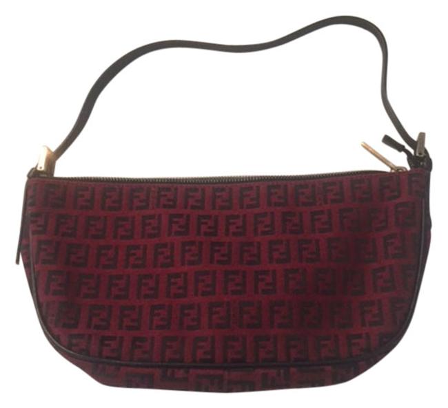Fendi Zucca Red and Black Canvas Shoulder Bag 