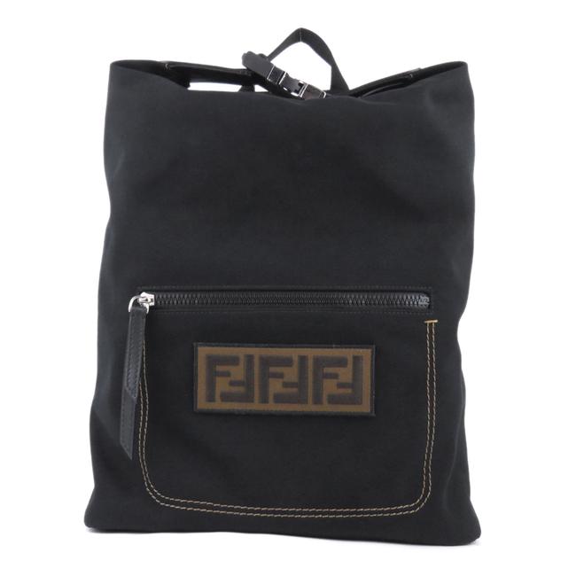 Fendi Zucca Santander Canvas Black Leather Backpack 