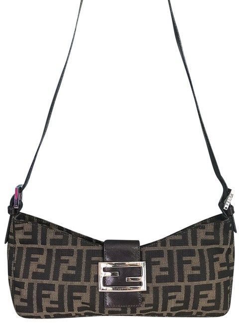 Fendi Shoulder Bag Zucca Brown Canvas Baguette 