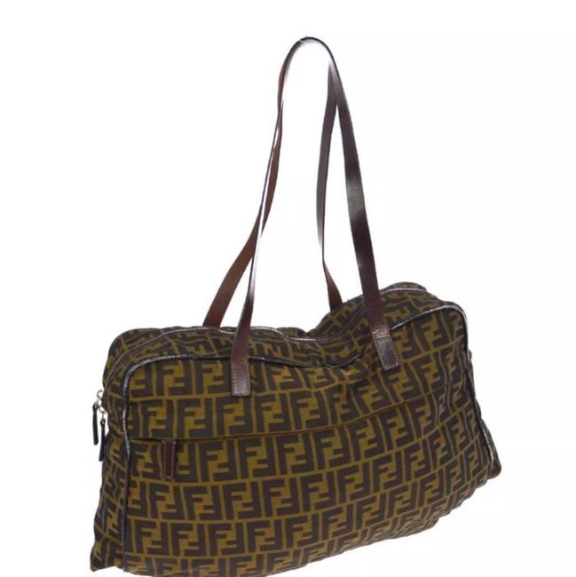 Fendi Bag Zucca Shoulder Hand Brown Black Tote 