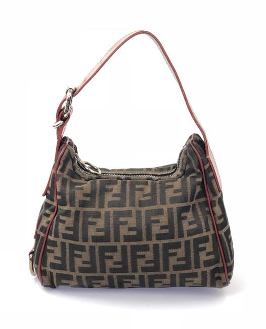 Fendi Zucca Small Handbag BrownRed Baguette 