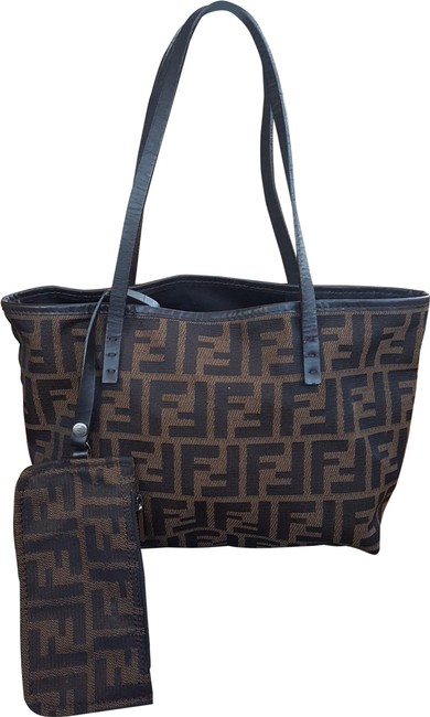 Fendi Zucca with Pouch Brown Cotton Canvas Tote 