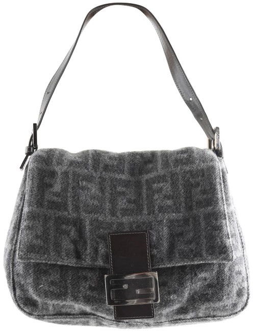 Fendi Zucca Wool Handbag Gray Baguette 