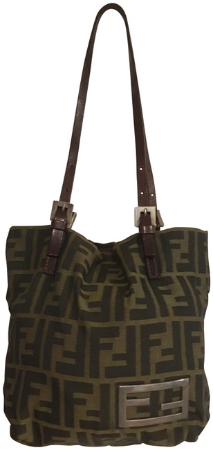 Fendi Zucca X Mini Brown Leather and Fabric Tote 