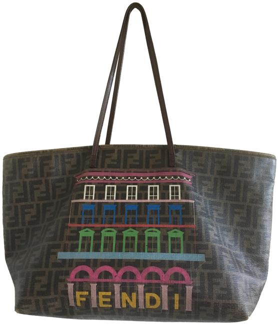 Fendi Zucca Xxlg Brown &amp; Multi Colors Leather Pv Coated Leather Tote 
