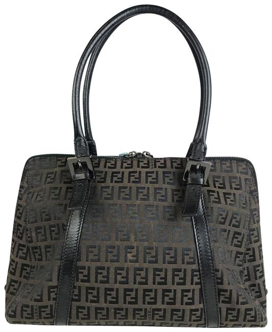 Fendi Zucchino 27930 Brown Canvas Shoulder Bag 