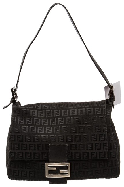 Fendi Zucchino 495879 Black Canvas Baguette 