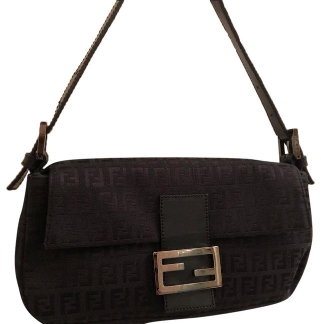 Fendi Zucchino Black Canvas Baguette 