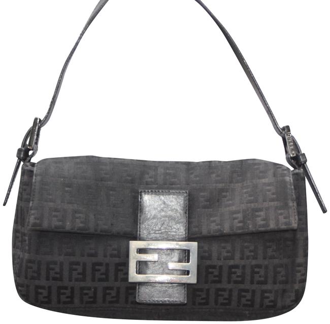Fendi Zucchino Black CanvasLeather Shoulder Bag 