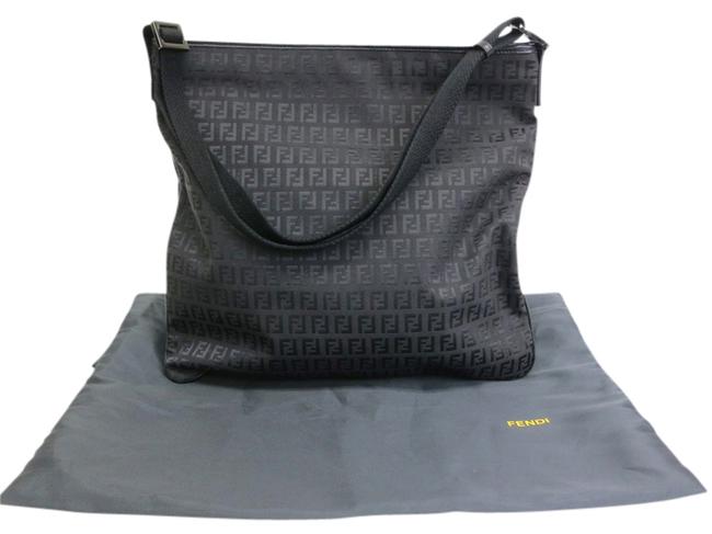 Fendi Zucchino Black LeatherCanvas Shoulder Bag 