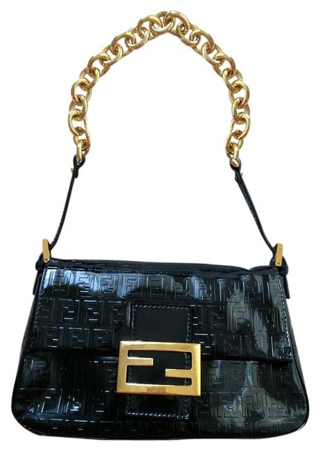 Fendi Zucchino Black Patent Leather Baguette 