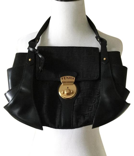 Fendi Zucchino Borsa Black Leather &amp; Canvas Shoulder Bag 