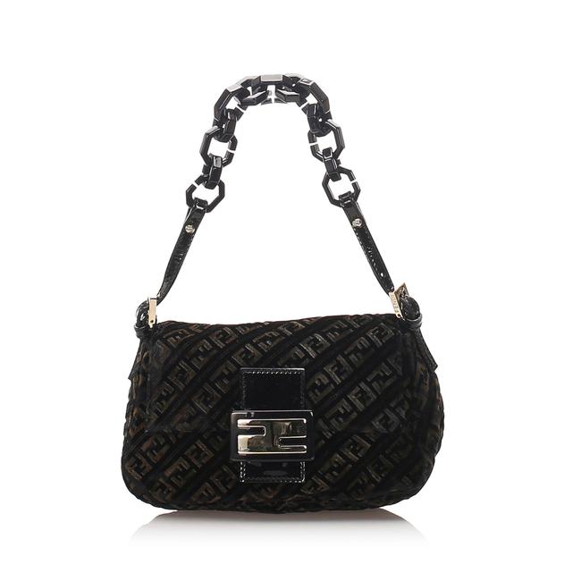 Fendi Zucchino Chain Baguette Black Leather Wristlet 