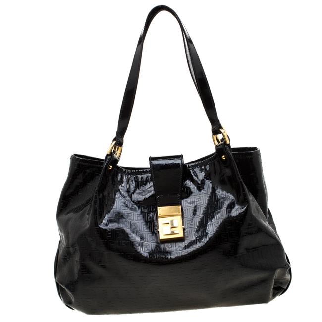 Fendi Zucchino Chiusura Black Patent Leather Tote 