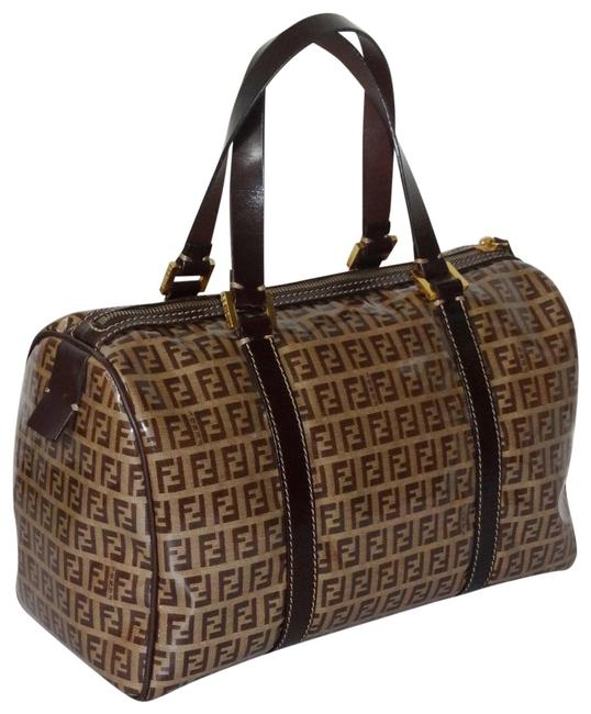 Fendi Zucchino Coated Canvas Brown Vinyl Tote 