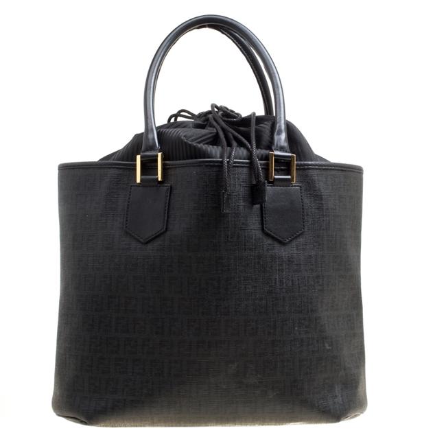 Fendi Zucchino Coated Spalmati Drawstring Black Canvas Tote 