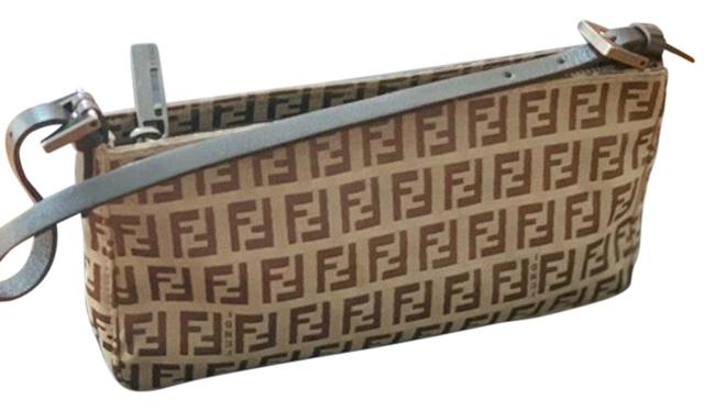 Fendi Zucchino Ff Pochette Tan Canvas Baguette 