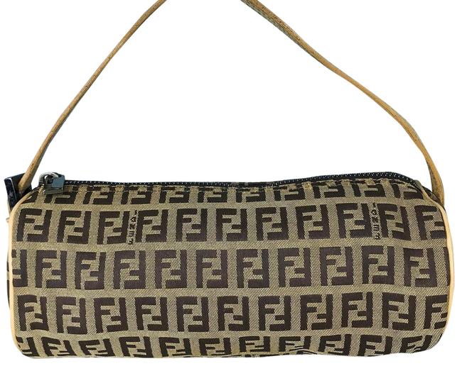 Fendi Zucchino Handbag Brown Canvas Baguette 