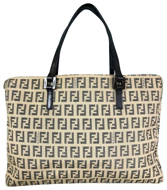 Fendi Zucchino Handbag Brown Canvas Tote 