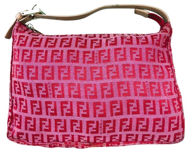 Fendi Zucchino Handbag Red Canvas Baguette 
