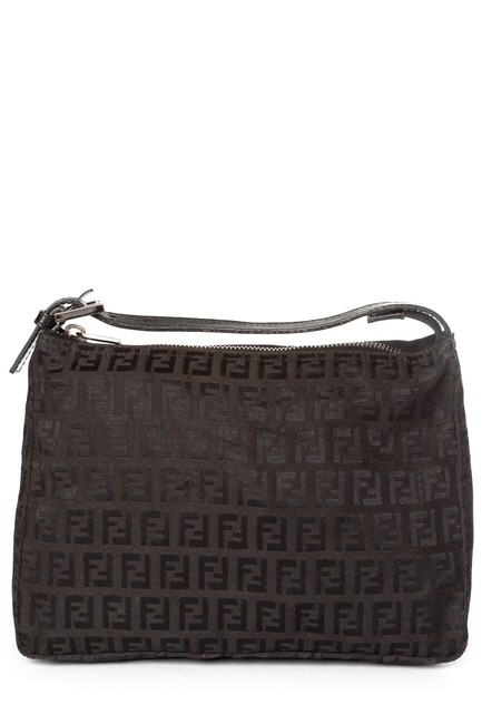 Fendi Zucchino Handle Black Canvas Baguette 