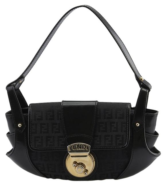Fendi Hobo Zucchino 72290 Black Canvas &amp; Leather Shoulder Bag 