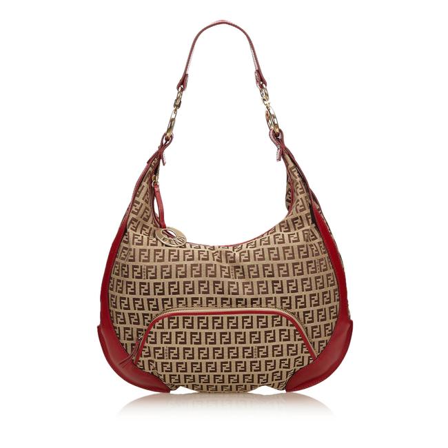 Fendi Zucchino Jacquard Brown Fabric Shoulder Bag 