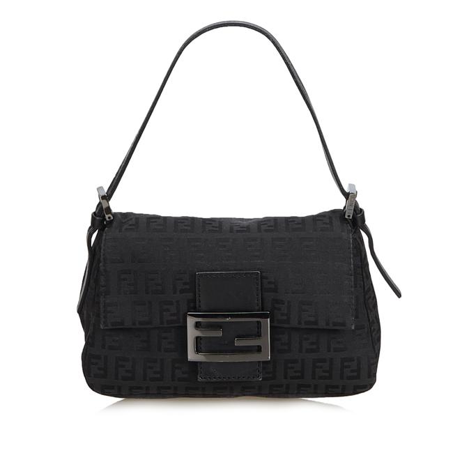 Fendi Zucchino Mamma Black Canvas Leather Baguette 