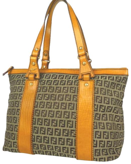 Fendi Zucchino Monogram Canvas Leather Tote 