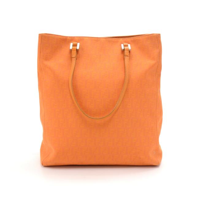 Fendi Bag Zucchino Monogram Leather Medium Orange Canvas Tote 
