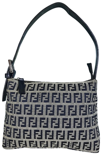Fendi Zucchino Navy Blue Canvas Baguette 