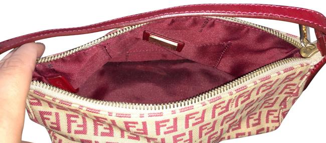 Fendi Zucchino RedTan Canvas with Leather Strap Baguette 