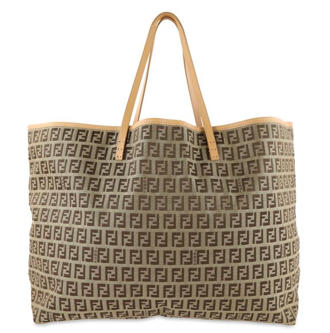 Fendi Zucchino Shopping Brown Canvas Tote 