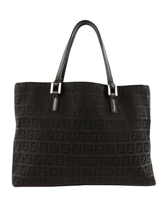 Fendi Zucchino Small Black CanvasLeather Tote 