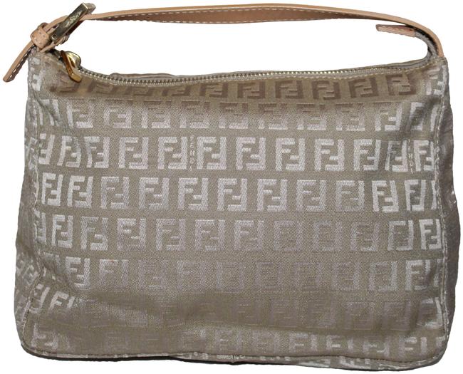 Fendi Zucchino Small Handbag Beige Canvas Baguette 