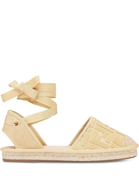 Fendi Beige Spk Espadrilles Canvas Flats 