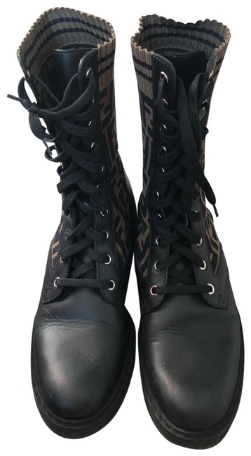 Fendi Black and Brown Combat Boots Booties 