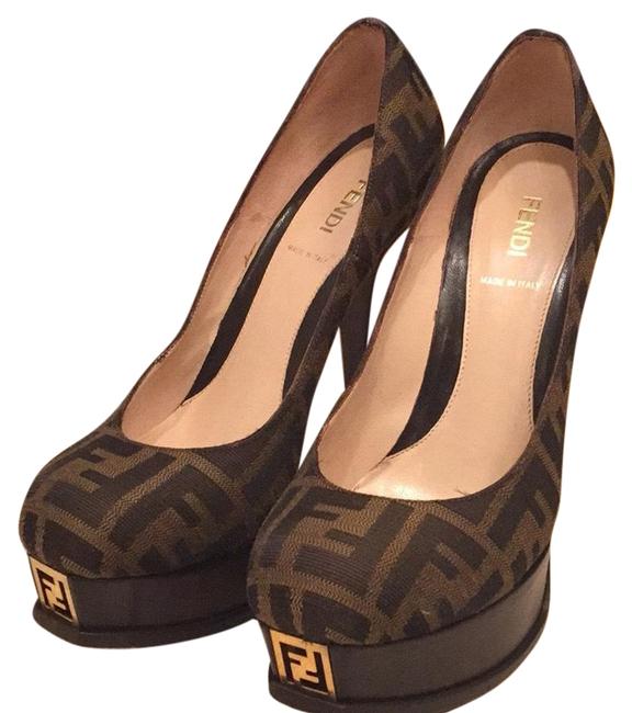 Fendi Black and Brown Logo Platforms 
