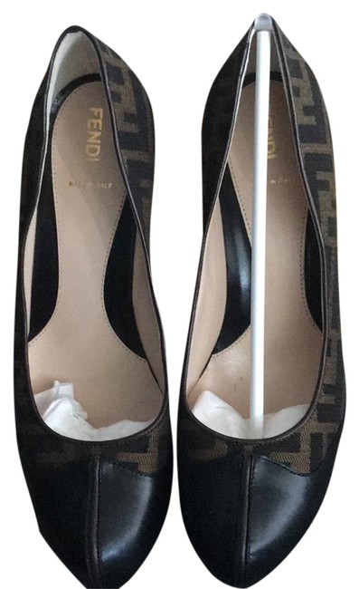 Fendi Black and Brown Print Heels Pumps 