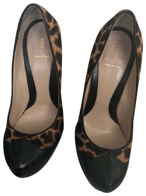 Fendi Black and Leopard Skin Decollete Nappa Calf Pumps 