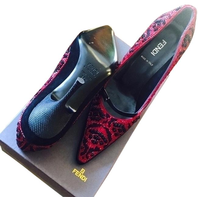 Fendi Black and Red Beaded Formal Shoes 