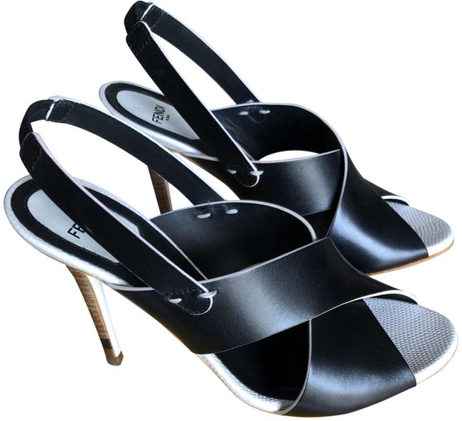 Fendi Black and White Vacchetta Sandals 