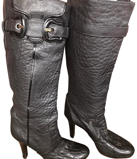 Fendi Black B Buckle Pebbled Leather Boots Booties 