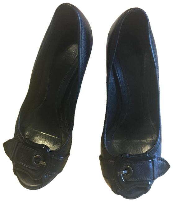 Fendi Black B Buckle Peeptoe Pumps 