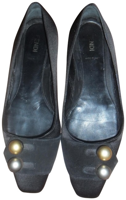 Fendi Black Ballet Satin Suede 8 Flats 