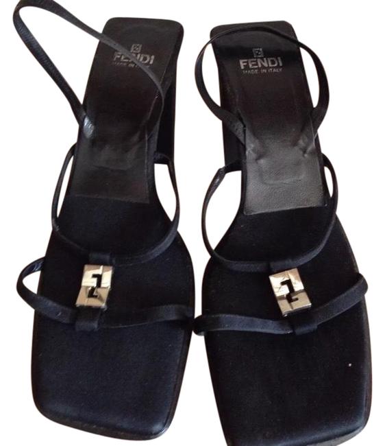 Fendi Black Canvas Slingback Strappy Formal Shoes 