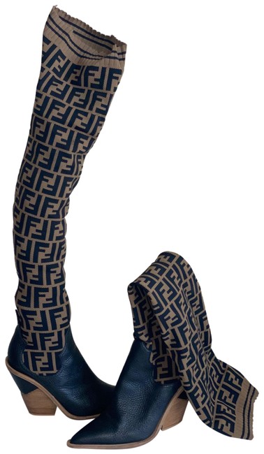 Fendi Black Ff Logo Thigh Boots Booties 